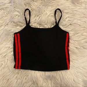 NWT Cropped Black Ribbed Cami W/ Red Side Stripes
